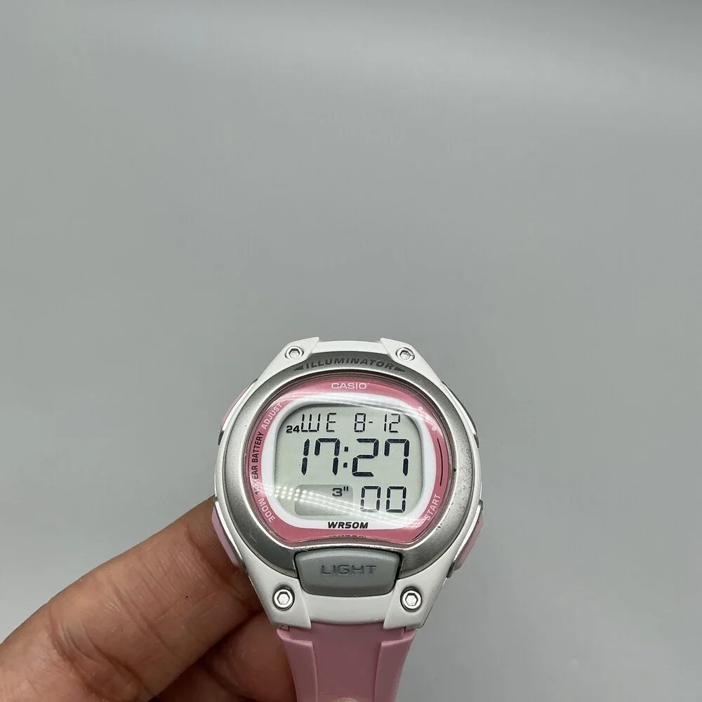 Casio LW-203 Womens Watch 34mm White Digital Dial Pink Resin Illuminator WR50M